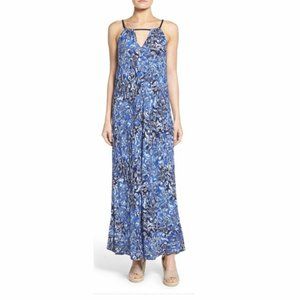 Lucky Brand Indigo Floral Print Keyhole Maxi Dress